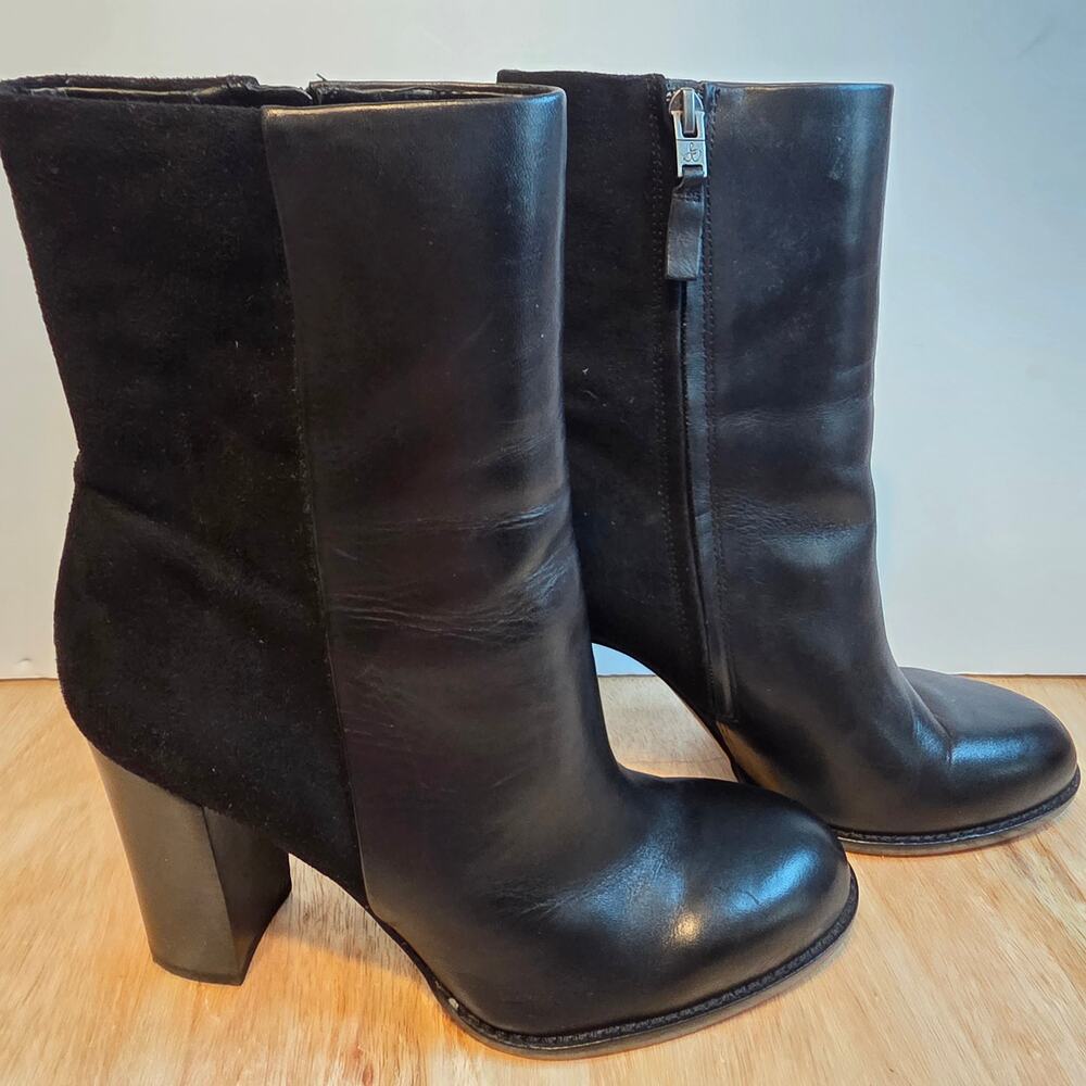 NWOT Sam Edelman Reyes Black Leather and Suede Booties chunky heel size 8.5